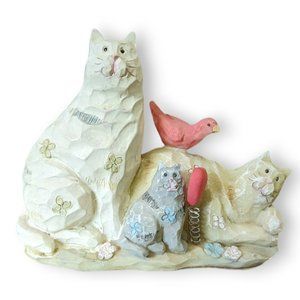Polystone Cat Family Greenbrier International Cream Grey Kitten Red Bird Heart